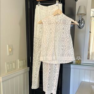 Veronica Beard White Lace Top and Pants Set
